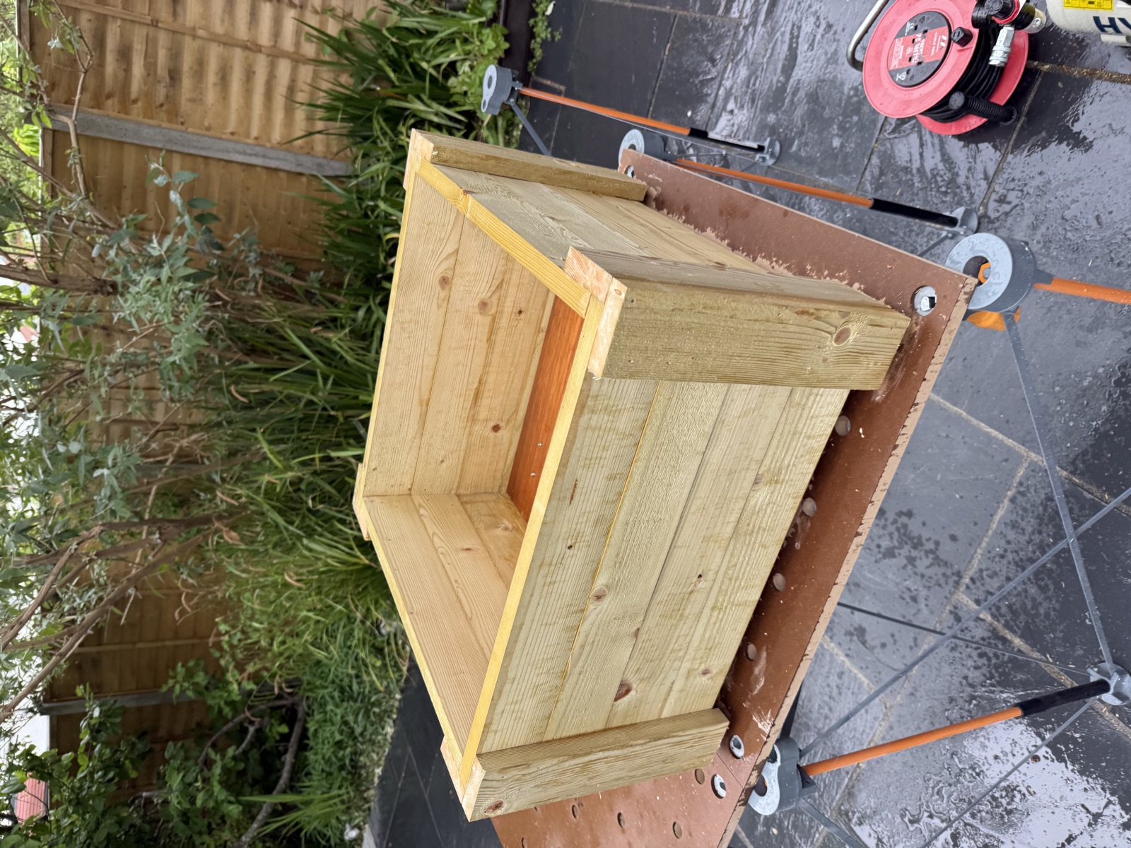 Completed pine inner box with floor installed, ready for cladding